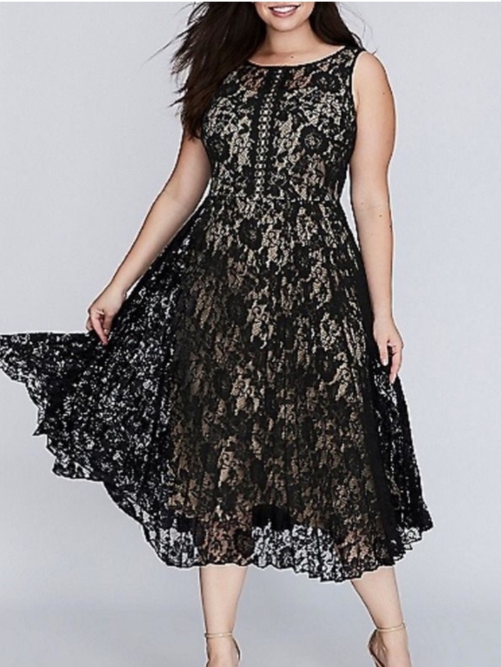Lane Bryant black mixed lace fit-and-flare midi dress Size 22 NWT